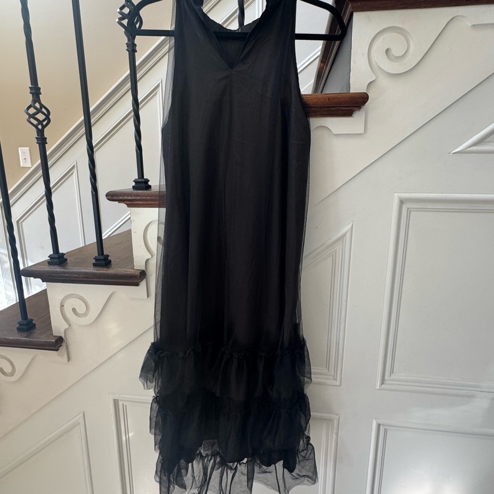 Elegant Black Layered Midi Dress